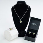 925 Silver Natural Peridot And Cubic Zirconia Womens Jewelry Full Set