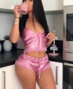 Ladies Sexy 2 Piece Satin Silk Pajama Set