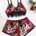 Sexy flower night dress 2 pcs set
