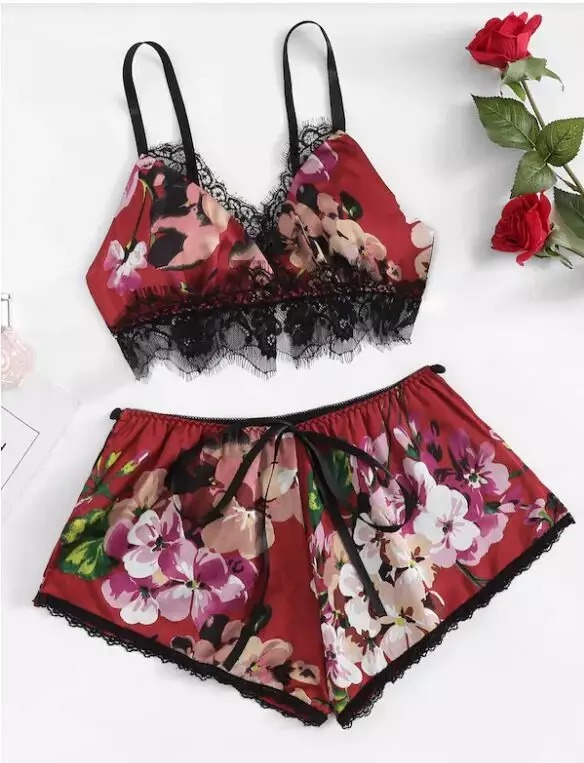 Sexy flower night dress 2 pcs set