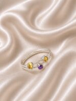 925 Silver Natural Citrine And Amethyst Mounted Double Rings Womens Ring - Image 2