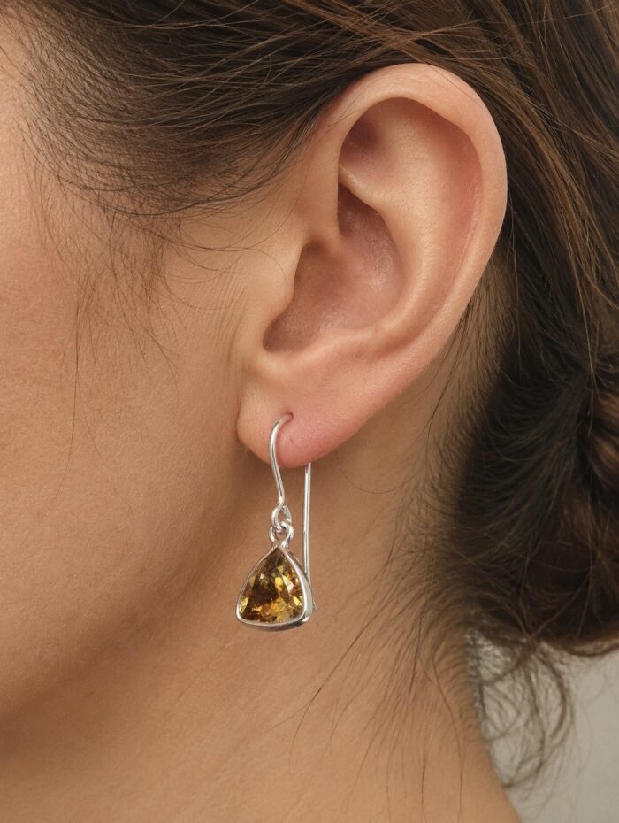 925 Silver Natural Yellow Citrine Womens Hanging Earrings - Image 1