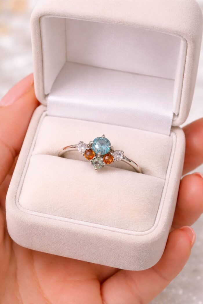 925 Silver Natural Multi Colour Semi Stones Mounted Womens Ring - Image 1