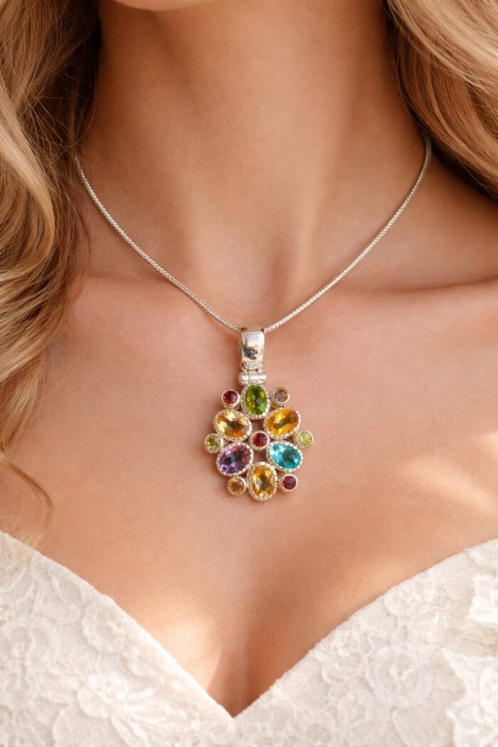WhatsApp Image 2026-06-24 at 2.42.10 PM 925 Silver Multi Colour Semi Precious Luxury Womens Necklace Set - Image 1