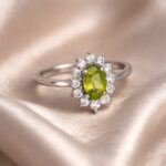 925 Silver Natural Peridot And Cubic Zirconia Womens Ring - Image 2
