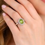 925 Silver Natural Peridot And Cubic Zirconia Womens Ring