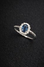 925 Silver Natural Blue Sapphire With Cz Womens Ring - Image 3