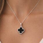 925 Silver Black Onyx Womens Pendant With Chain Necklace Set