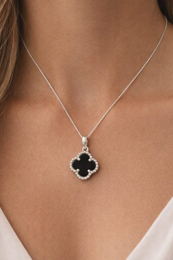 925 Silver Black Onyx Womens Pendant With Chain Necklace Set - Image 1