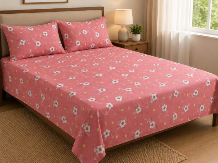 bedsheet_optimized_under1MB Pink Floral Bed Sheet - Image 1